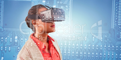 Composite image of close up of teacher holding virtual glasses