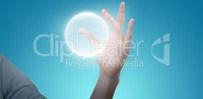 Composite image of hand gesturing against blue background