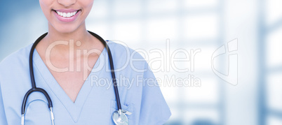 Composite image of portrait of smiling female surgeon