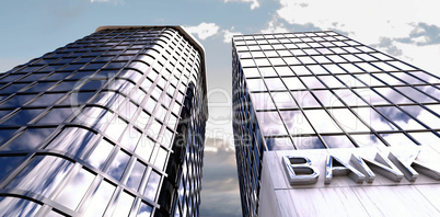Composite image of low angle view of modern bank buildings
