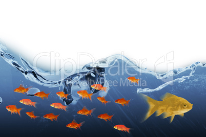 3D Composite image of side view of fish swimming