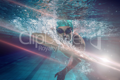 Composite image of fit swimmer training by himself
