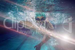 Composite image of fit swimmer training by himself