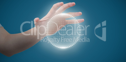 Composite image of hands gesturing against blue background
