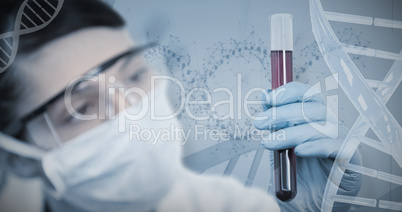 Composite image of female scientist conducting an experiment