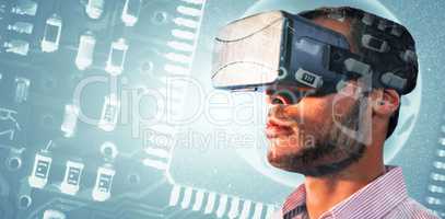 Composite image of close up of businessman holding virtual glasses
