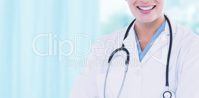 Composite image of portrait of beautiful female doctor smiling