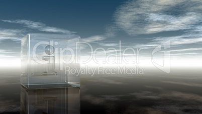 glass cube with letter i under cloudy sky - 3d illustration