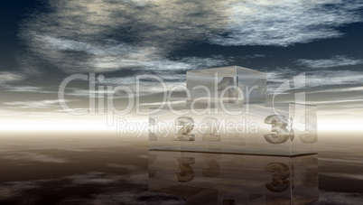 glass winner podium under cloudy sky - 3d illustration