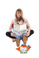Mother and little boy reading.