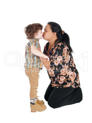 Nanny kisses her little boy.