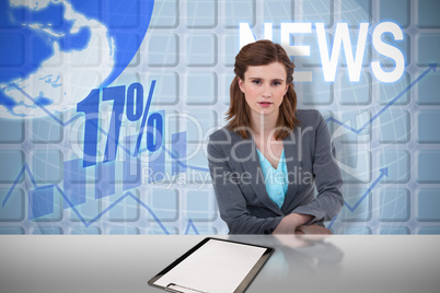 Composite image of businesswoman sitting on chair