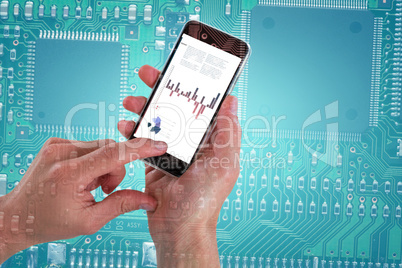 Composite image of close-up of cropped hands holding mobile phone