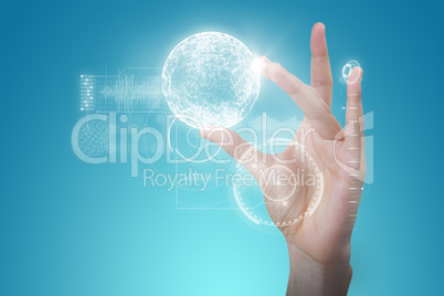 Composite image of hand gesturing against blue background