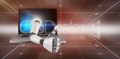 3D Composite image of robotic arm showing thumbs up