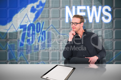 Composite image of thoughtful businessman sitting on a swivel chair