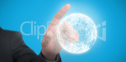 Composite image of cropped image of entrepreneur touching digital screen