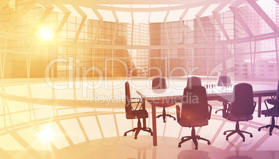 Composite image of empty office chairs and table