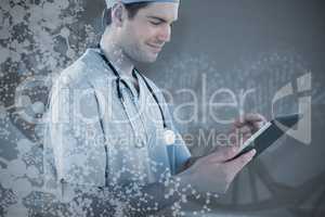 Composite image of surgeon using digital tablet