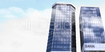 Composite image of digital composite image of modern bank buildings