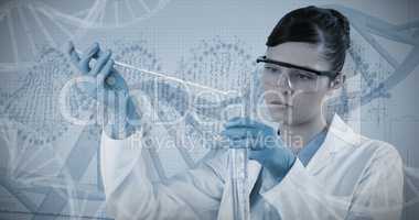 Composite image of female scientist conducting experiment