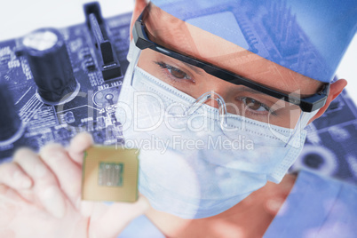 Composite image of close-up of female surgeon holding processor