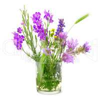 Wildflowers in glass isolated on white