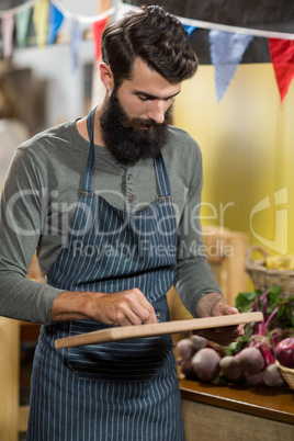 Worker writing on the board