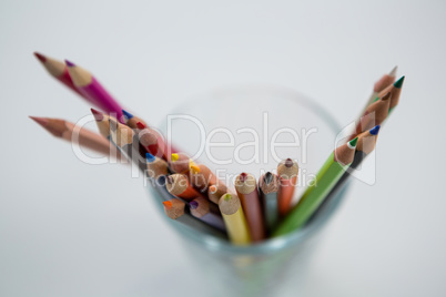 Blue color pencil shavings on a white background