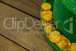 St Patricks Day leprechaun hat with gold chocolate gold coins