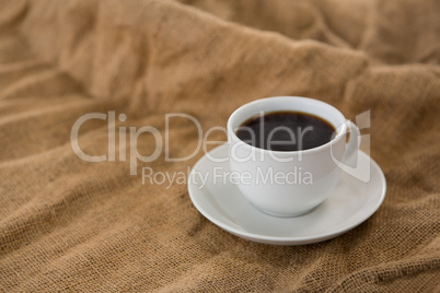 Black coffee served on sack