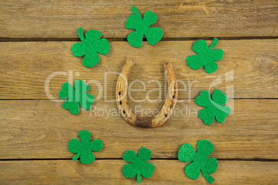 St Patricks Day shamrocks with horseshoe