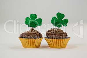 St Patricks Day shamrock on cupcake