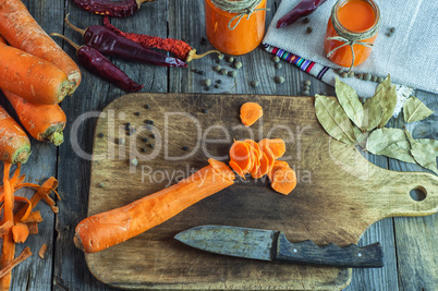 Sliced carrots on a chopping board
