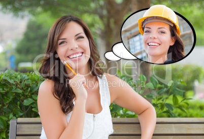 Thoughtful Young Woman with Herself as a Contractor or Builder I