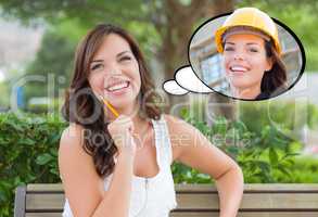 Thoughtful Young Woman with Herself as a Contractor or Builder I