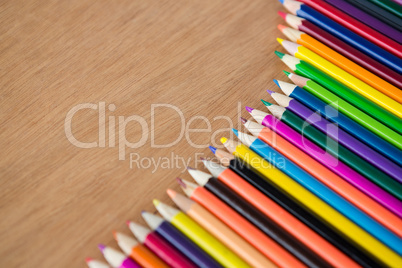 Colored pencils arranged in diagonal line