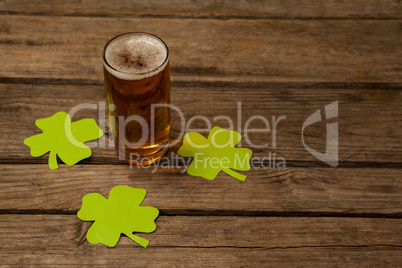 Glass of beer and shamrock for St Patricks Day