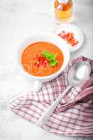 Bowl of Fresh tomato soup Gazpacho.