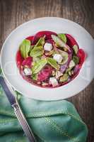 Salad with beetroot, goat cheese and chard