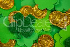 St Patricks Day shamrocks and gold chocolate coin