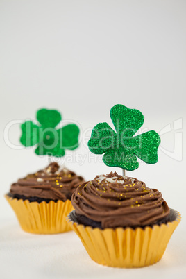 St Patricks Day shamrock on cupcake