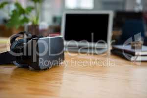 Virtual reality headset on table