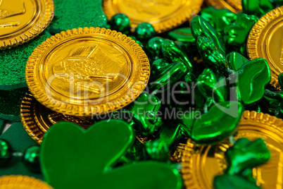 St. Patricks Day chocolate gold coins, beads and shamrocks