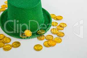St. Patricks Day leprechaun hat and chocolate gold coins