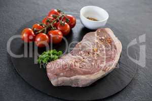Sirloin chop, cherry tomatoes and coriander seeds