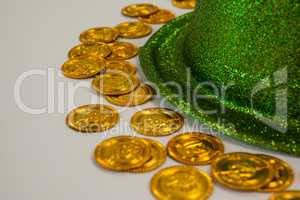 St Patricks Day leprechaun hat with gold chocolate coins