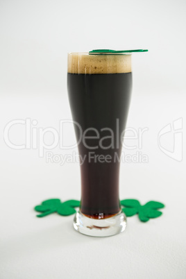 St Patricks Day glass of beer with shamrock