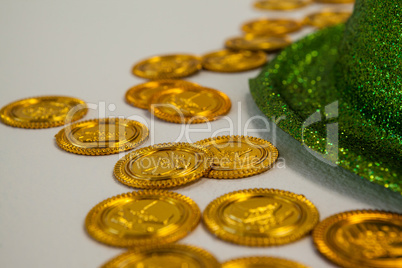 St Patricks Day leprechaun hat with gold chocolate coins