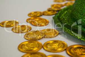 St Patricks Day leprechaun hat with gold chocolate coins